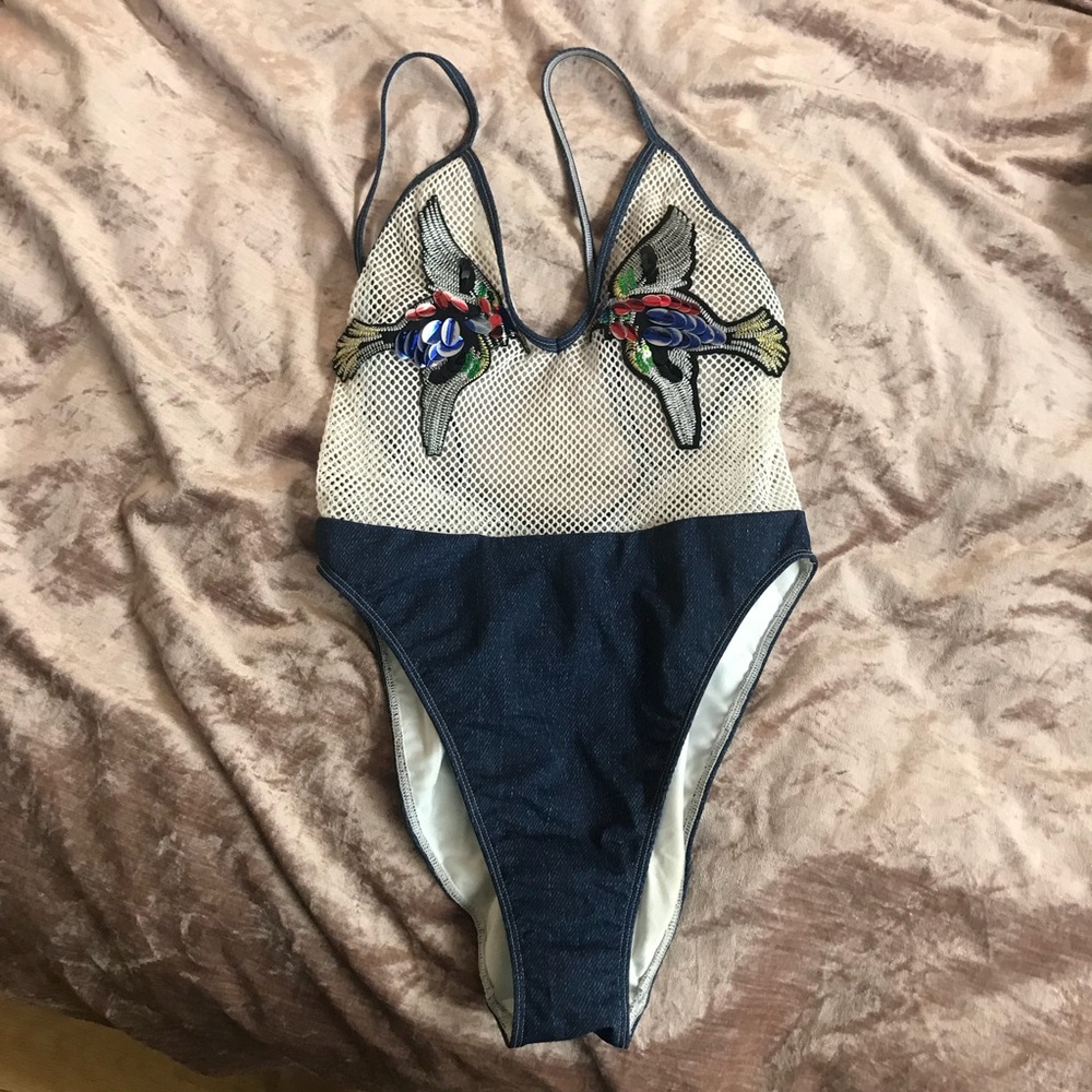 Mesh embellished one piece swimsuit - Picture 1 of 4